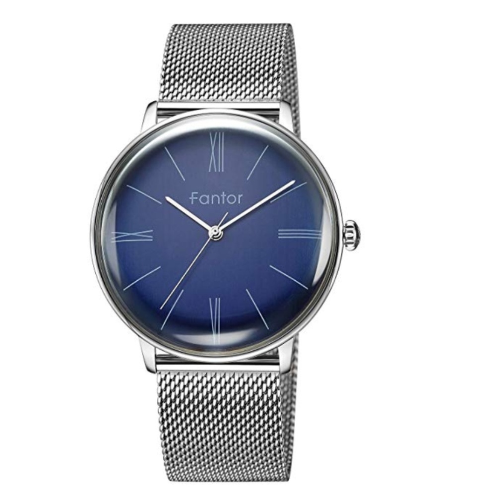 Silver and Blue Fantor Waterproof Dress Watch